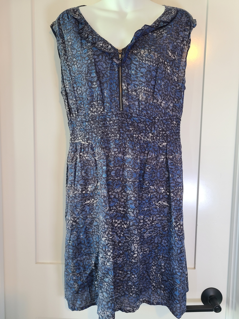 Blue Floral Zip-Front Women's Dress